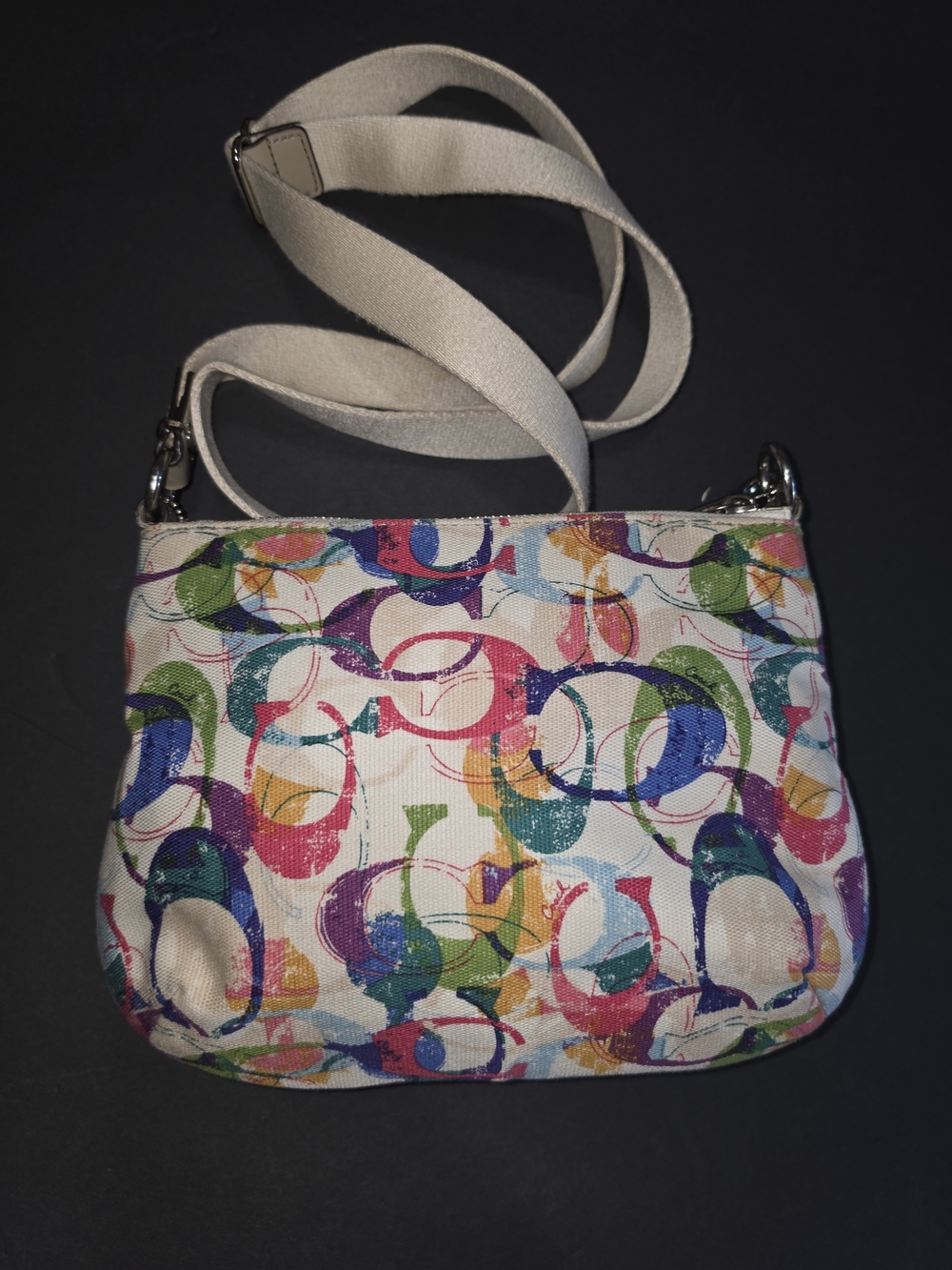 Coach Multicolor Signature Canvas Crossbody with Beige Trim and Silver Hardware - Picture 5 of 13